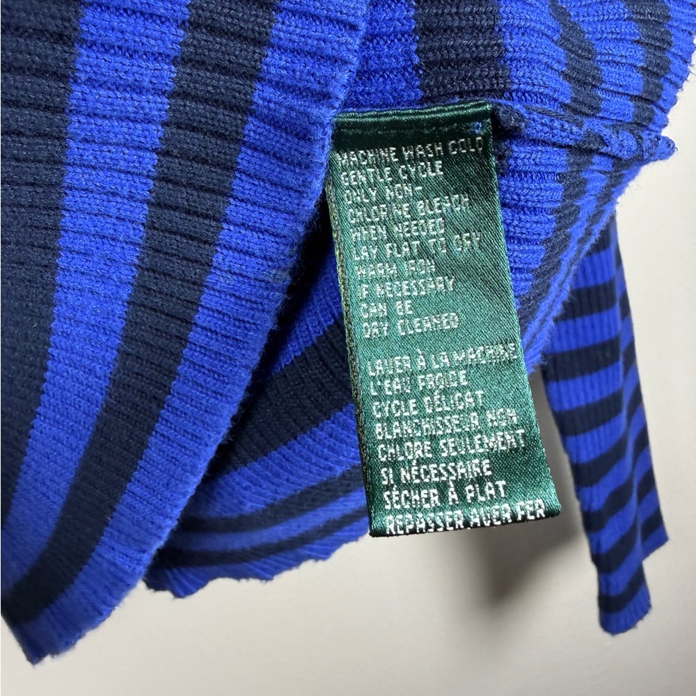 LAUREN RALPH LAUREN Vintage Y2K  Blue /Navy Striped Ribbed Turtleneck Preppy - Picture 6 of 7